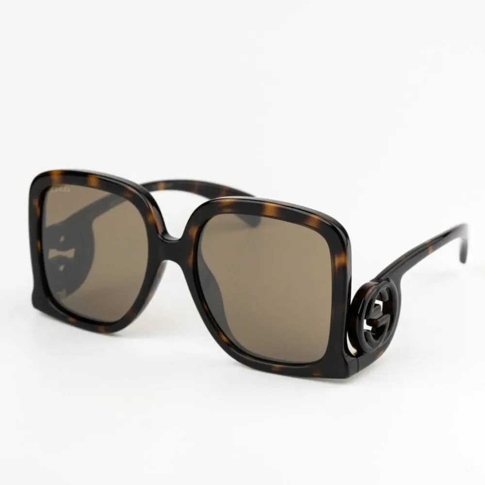 NEW Gucci GG1326S 007 Dark Havana Brown Mirror Oversized Square Women Sunglasses